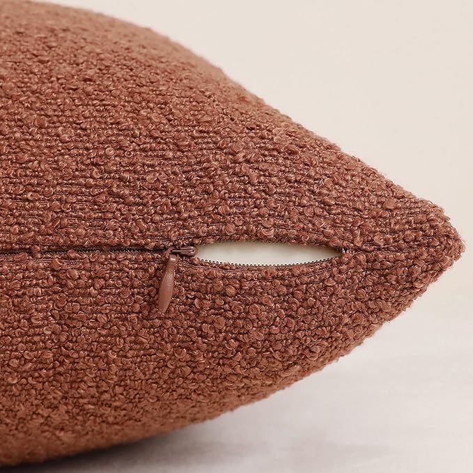 Jeneoo Ocher Decorative Square Thick Accent Terracotta Throw Pillow Covers Fine Textured Boucle Couch Cushion Cases for Sofa Decor, Set of 1, 24 x 24 Inch