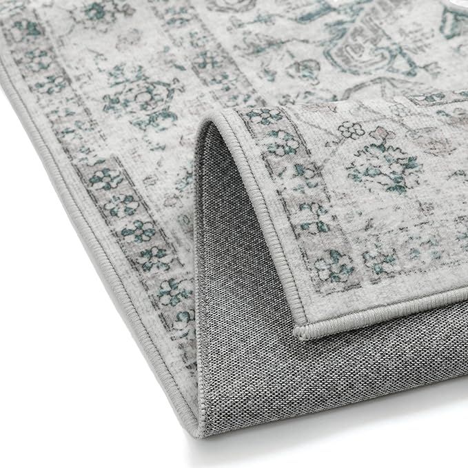 Blue 4x6 Entryway Rug Vintage Area Carpet Indoor Office Washable Door Mat Entrance Small Low Pile Traditional Distressed Retro Accent Throw Rug Non Slip Kitchen Bathroom