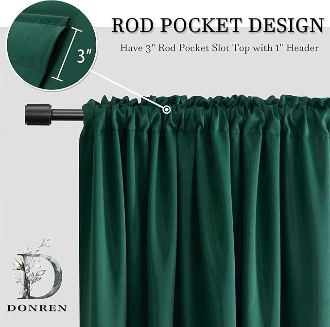 DONREN 2 Panels 84 Inches Length Dark Green Blackout Thermal Insulating Window Curtain Panels for Bedroom with Rod Pocket (Hunter Green,52 x 84 Inches Long,2 Panels)