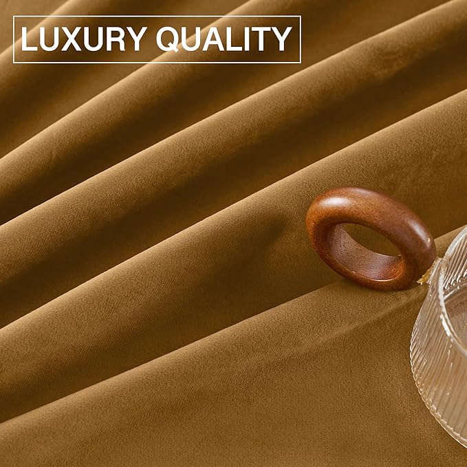 StangH 120 inches Curtains Gold Brown Blackout Velvet Drapes for Bedroom, Retro Thermal Insulated Light Blocking Window Curtains for Living Dining Room, W52 x L120, 2 Panels