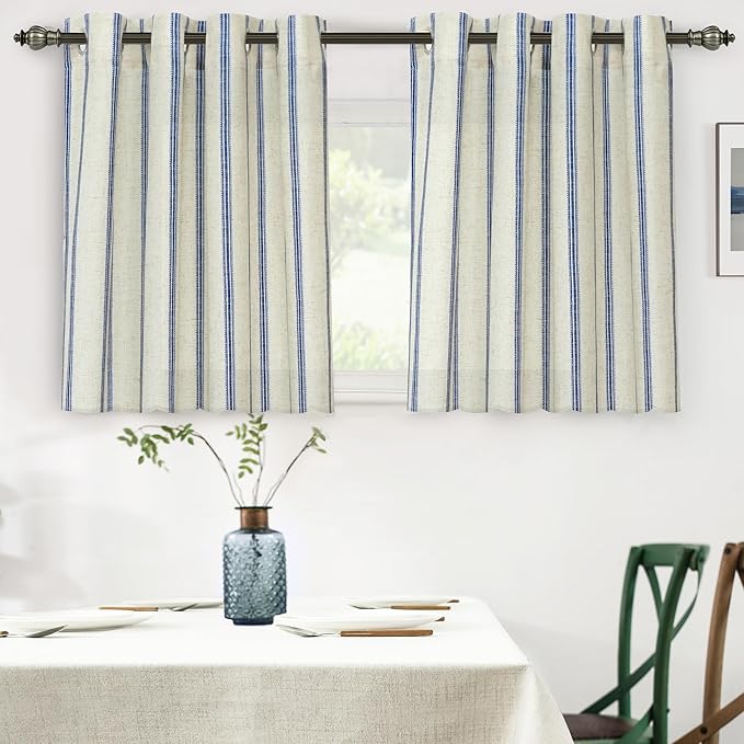 DriftAway Farmhouse Vertical Striped Linen Blend Textured Light Filtering Semi Sheer Curtains for Living Room Bedroom 36 Inches Long Drapes 2 Panels