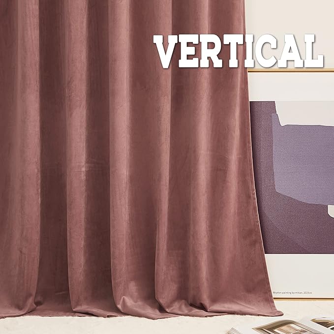 RYB HOME Heavy Duty Velvet Curtains & Drapes, Room Darkening Noise Reducing Window Treatment for Living Room Bedroom Privacy Draft Block Shades for Stuido, Wild Rose, W52 x L72 inch, 2 Panels