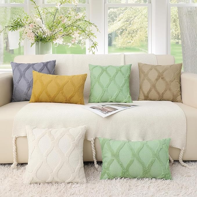 decorUhome Spring Throw Pillow Covers 20x20 Inch Set of 2, Soft Plush Faux Fur Wool Sage Green Couch Pillow Covers, Decorative Neutral Pillow Cases for Bed Sofa Living Room Home Decor
