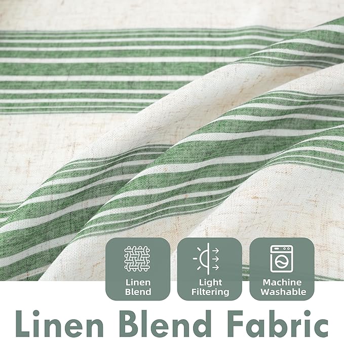 DriftAway Farmhouse Vertical Striped Linen Blend Textured Light Filtering Semi Sheer Curtains for Living Room Bedroom 63 Inches Long Drapes 2 Panels Broad Striped Linen Loden Green