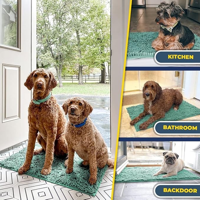 Muddy Mat® | Super Absorbent Door Mat Indoor, Microfiber Quick Dry Chenille Entryway Rug, Non-Slip Front Door Mat, Indoor Mats for Entryway, Machine Washable Pet Rug, Seafoam Green 36" x 120"