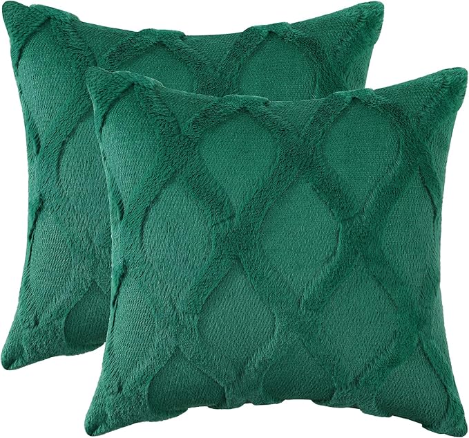 decorUhome Spring Euro Sham Throw Pillow Covers 24x24 Inch Set of 2, Soft Plush Faux Fur Wool Green Couch Pillow Covers, Decorative Neutral Pillow Cases for Bed Sofa Living Room Home Decor