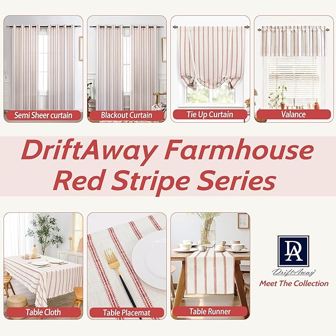 DriftAway Farmhouse Vertical Striped Linen Blend Textured Light Filtering Semi Sheer Curtains for Living Room Bedroom 84 Inches Long Drapes 2 Panels