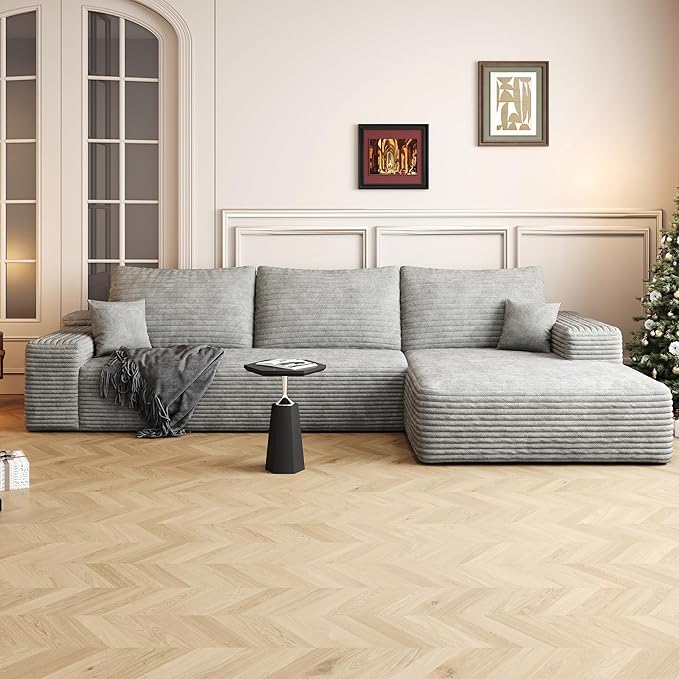 108" Sectional Couches for Living Room Modern Modular Sofa with L-Shape Couchs Upholstered Boneless Couch Deep Seat Sectional Couch with Chaise (Grey, Right Facing Chaise+2Seaters)