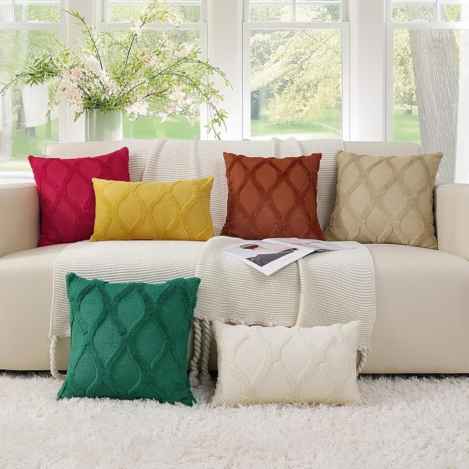 decorUhome Spring Throw Pillow Covers 12x20 Inch Set of 2, Soft Plush Faux Fur Wool Lumbar Red Couch Pillow Covers, Decorative Neutral Pillow Cases for Bed Sofa Living Room Home Decor