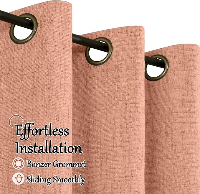 100% Linen Blackout Curtains 45 Inch Length 2 Panels Set for Small Window, 38 Inch Wide Thermal Insulated Total Black Out Fall Curtains for Basement Window, 38x45 Inch 2 Panels, Terracotta