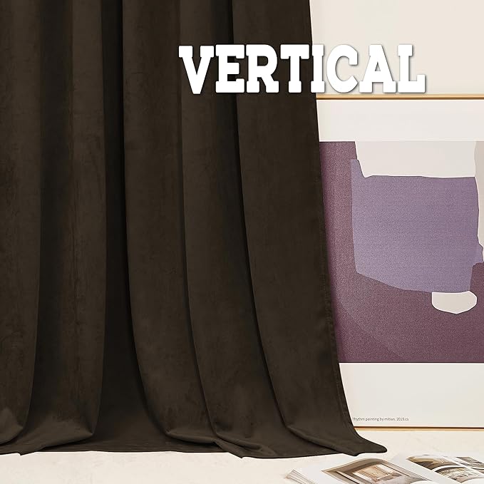 RYB HOME Brown Velvet Curtains 84 inches, Back Tab Soft Fabric Blackout Heat Blocking Luxurious Home Decor Curtains for Living Room Bedroom, W 52" x L 84", 2 Panels Set