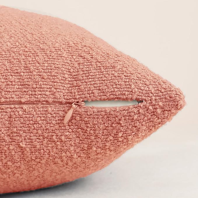 Jeneoo Coral Pink Decorative Long Lumbar Thick Throw Pillow Covers Fine Textured Boucle Couch Cushion Cases for Sofa Decor, Set of 1, 14 x 36 Inch