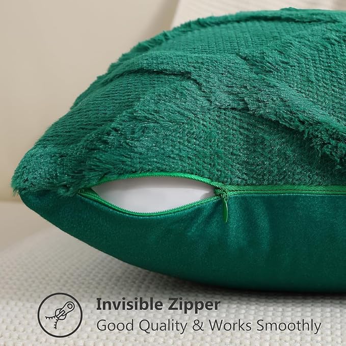 decorUhome Spring Euro Sham Throw Pillow Covers 22x22 Inch Set of 2, Soft Plush Faux Fur Wool Green Couch Pillow Covers, Decorative Neutral Pillow Cases for Bed Sofa Living Room Home Decor