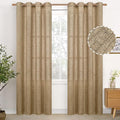 YoungsTex Burlap Linen Curtains 84 Inch Length for Living Room, Textured Tan Semi Sheer Drapes with Bronze Grommet Light Filtering for Farmhouse Bedroom, Toffee, 2 Panels, 52 X 84 Inch