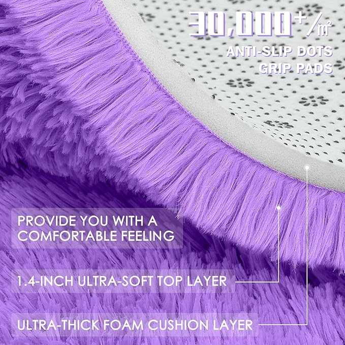OLANLY 2x5 Machine Washable Runner Rugs for Hallway, Soft Fluffy Shaggy Bedside Rugs for Bedroom, Living Room, Indoor Floor Carpet for Kids Girls and Boys, Nursery Rooms, Home Decor Aesthetic, Purple