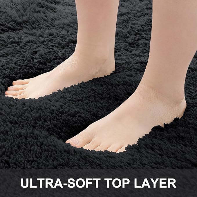 OLANLY 5x7 Machine Washable Large Area Rugs for Living Room, Bedroom, Soft Fluffy Shaggy Bedside Rug, Indoor Floor Carpet for Kids Girls and Boys, Dorms, Nursery, Home Decor Aesthetic, Black