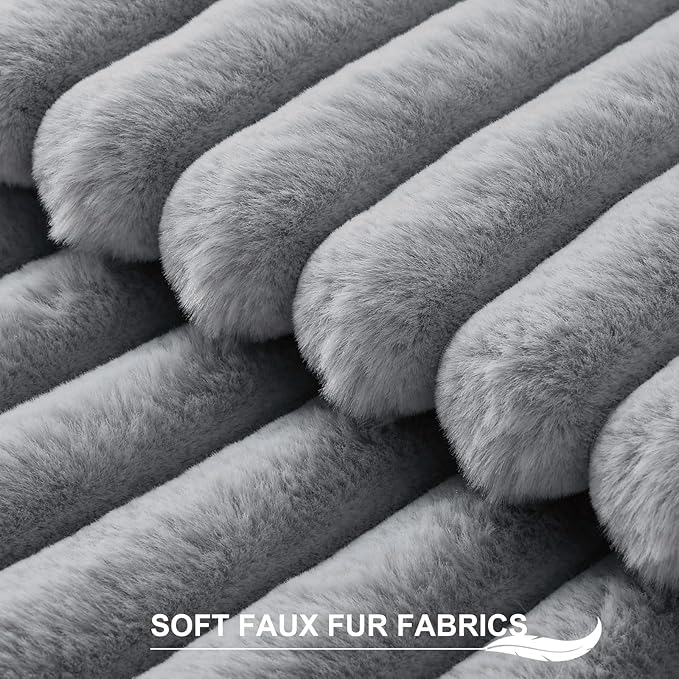 Pallene Faux Fur Plush Throw Pillow Covers 20x20 Set of 2, Luxury Soft Fluffy Striped Decorative Pillow Covers for Sofa, Couch, Living Room, Grey