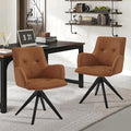 Art Leon Mid Century Desk Chair - Faux Leather Upholstered Office Chair No Wheels, Swivel Accent Chair with Black Oak Wood Legs for Small Space Living Room Bedroom, Set of 2, Brown