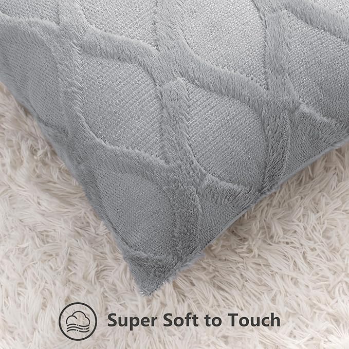 decorUhome Spring Throw Pillow Covers 20x20 Inch Set of 2, Soft Plush Faux Fur Wool Grey Couch Pillow Covers, Decorative Neutral Pillow Cases for Bed Sofa Living Room Home Decor