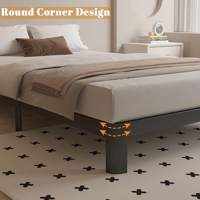4 Inch Twin Bed Frames with Metal Baffles, Black Bed Frame Twin Size No Box Spring Needed, Rounded Corner Legs, Heavy Duty Steel Platform Support, Reserved Holes, Noise Free, Easy Assembly