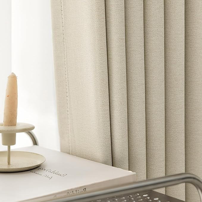Blackout Curtains Thick Soft Curtain 2 Panels Set for Small Bedrooms/Children's Rooms, Linen-Look Textured Full Light Blocking Room Darkening Thermal Insulated Drapes (W52xL54, Cream)