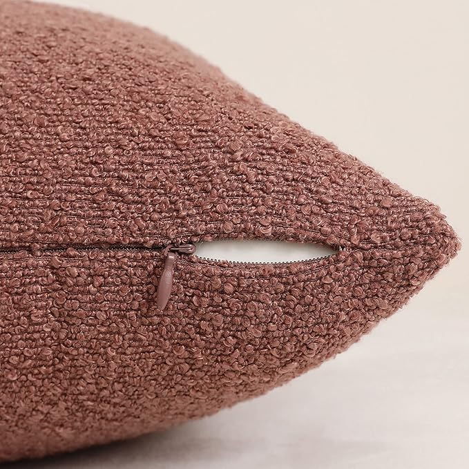 Jeneoo Dusty Rose Decorative Square Thick Throw Pillow Covers Fine Textured Boucle Couch Cushion Cases for Sofa Decor, Set of 1, 26 x 26 Inch