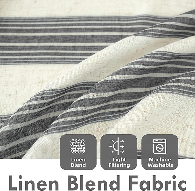 DriftAway Farmhouse Vertical Striped Linen Blend Textured Light Filtering Semi Sheer Curtains for Living Room Bedroom 84 Inches Long Drapes 2 Panels Broad Striped Linen Grey
