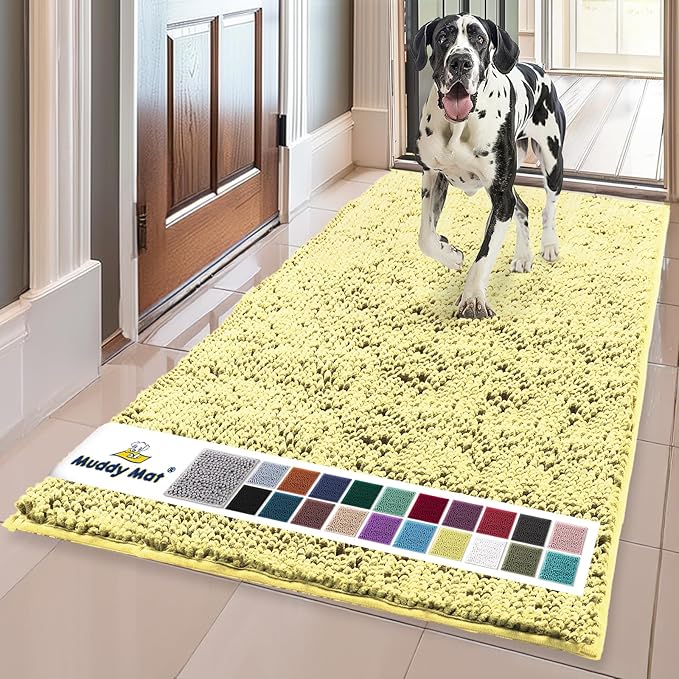 Muddy Mat® | Super Absorbent Door Mat Indoor, Microfiber Quick Dry Chenille Entryway Rug, Non-Slip Front Door Mat, Indoor Mats for Entryway, Machine Washable Pet Rug, Yellow 36" x 120"