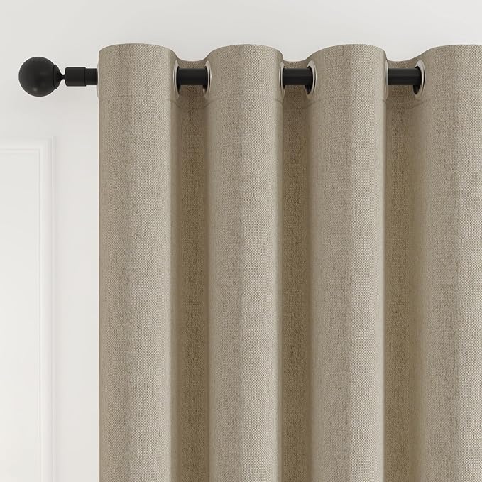 Blackout Curtains Thick Soft Curtain 2 Panels for Bedroom, Linen-Look Textured Full Light Blocking Room Darkening Thermal Insulated Drapes for Bathroom/Kitchen Windows (W52xL45, Natural)