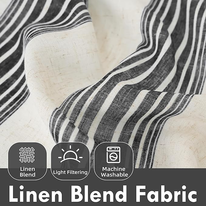 DriftAway Farmhouse Vertical Striped Linen Blend Textured Light Filtering Semi Sheer Curtains for Living Room Bedroom 96 Inches Long Drapes 2 Panels Broad Striped Black