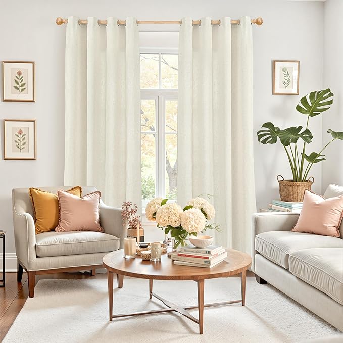 YoungsTex Linen Semi Sheer Curtains 84 Inch Length 2 Panels Set - Light Filtering Drapes with Grommet Window Treatments for Bedroom Living Room, 52 X 84 Inch