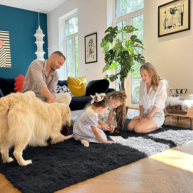 OLANLY 2x4 Machine Washable Runner Rugs for Hallway, Soft Fluffy Shaggy Bedside Rugs for Bedroom, Living Room, Indoor Floor Carpet for Kids Girls and Boys, Nursery Rooms, Home Decor Aesthetic, Black