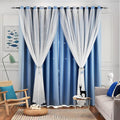 Star Double Layer Blackout Curtains for Bedroom, Kids - Cute, 108 Inches Long, 2 Panels Set, Blue, 42 X 108 Inches