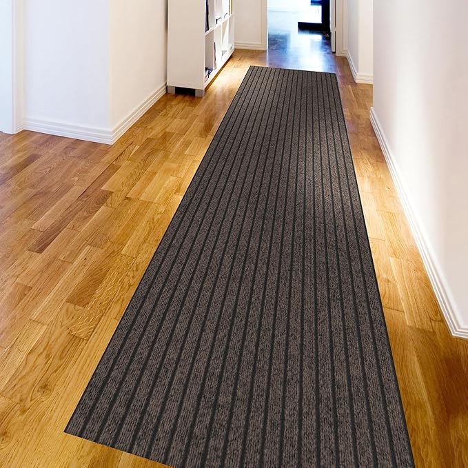 Ottomanson 2'7" x 50' Hallway Runner with Scraper Pile - Extra Durable Non-Slip Rug Mat for Indoor & Outdoor Use - Ideal for Kitchen, Entryway & Garage - High-Traffic Carpet, Brown