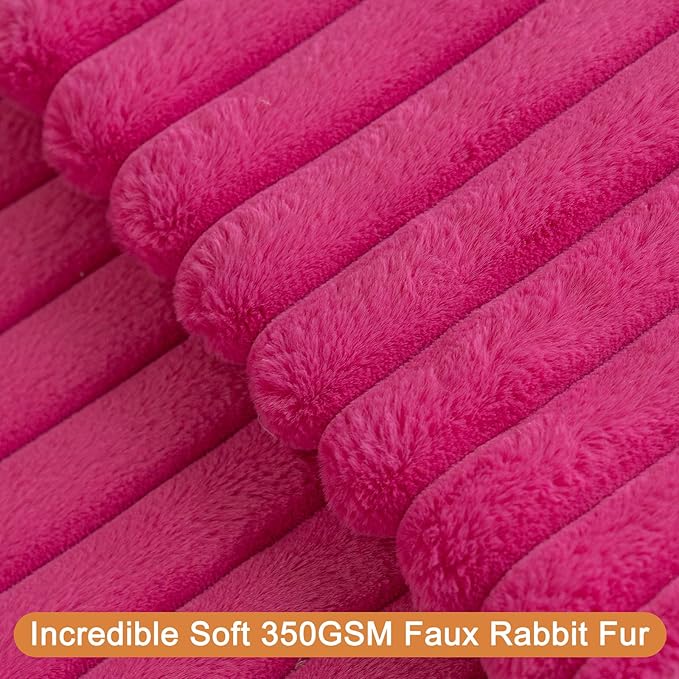 Double-Sided Faux Fur Plush Throw Pillow Covers 16x16 Set of 2 Fuzzy Striped Soft Cozy Pillowcase Luxury Decorative Pillows Square Shaggy Cushion Covers for Couch Sofa Bed,Hot Pink