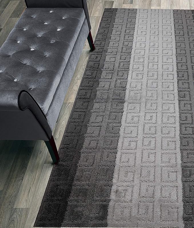 Custom Length Hallway Runner Rug,Slip Resistant,Meander Grey, 26 Inch X 30 feet, Sold and Priced Per Foot