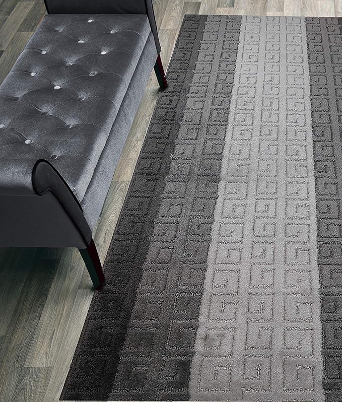 Custom Length Hallway Runner Rug,Slip Resistant,Meander Grey, 26 Inch X 15 feet, Sold and Priced Per Foot