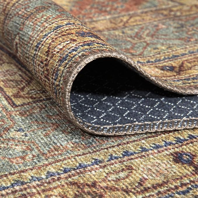 Bloom Rugs Washable Non-Slip 3' x 5' Rug - Terracotta/Mustard Traditional Area Rug for Living Room, Bedroom, Dining Room, and Kitchen - Exact Size: 3' x 5'