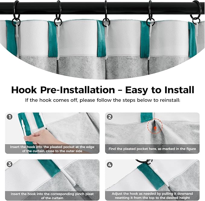 Pinch Pleated 100% Blackout Curtains for Bedroom, Teal Velvet Curtains for Living Room, Black Out Curtain 102 inch Long Room Darkening, Blackout Pinch Pleat Drapes with Hooks 2 Panels