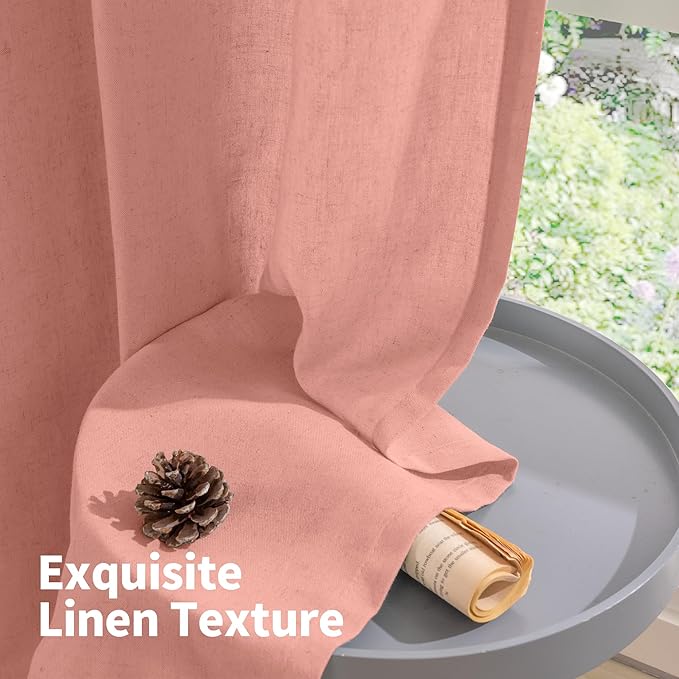 YoungsTex Dusty Rose Pink Linen Curtains for Living Room 84 Inch Length 2 Panels, Blush Peach Semi Sheer Drapes with Grommet Light Filtering Window Treatments for Bedroom, 52 X 84 Inch