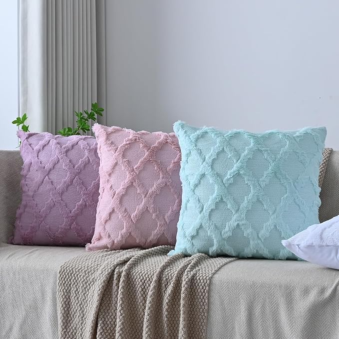 Set of 2 Soft Moroccan Throw Pillow Covers 18x18 Inch Plush Boho Decorative Pillow Cover Accent Cushion Case for Couch Sofa Bed, Pure White