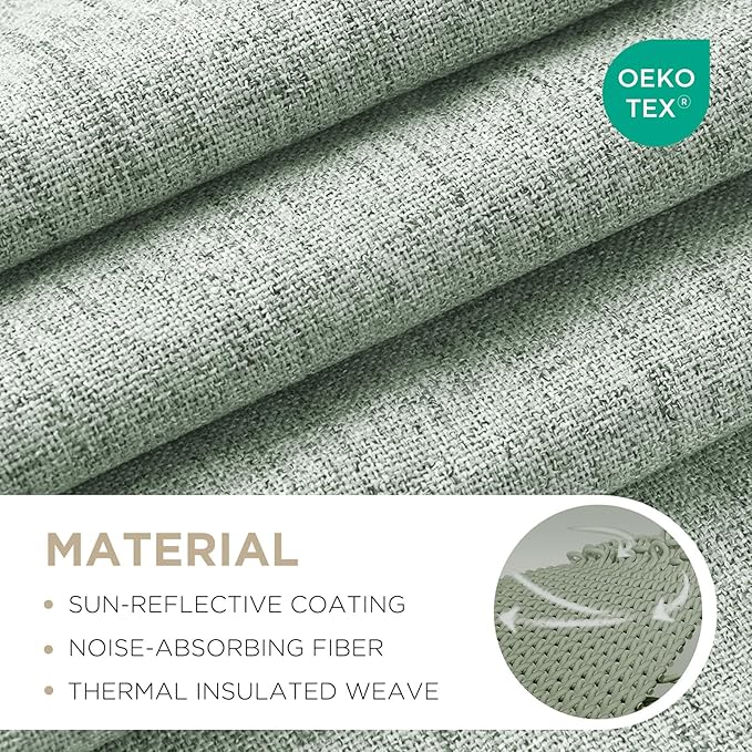Joydeco Blackout Curtains for Bedroom - 100% Light Blocking 2 Panels Sage Green Drapes 66" W x 84" L, Thermal Insulated Room Darkening Curtains, Linen Textured for Living Room, Rod Pocket & Back Tabs