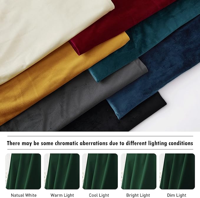 RYB Home Green Living Room Curtains, Vintage Velvet Drape Soft Durable Texture Room Darkening Privacy Window Treatment Decorative Backdrop Thermal Curtain for Bedroom, W52 x L90 inch, 2 Panel