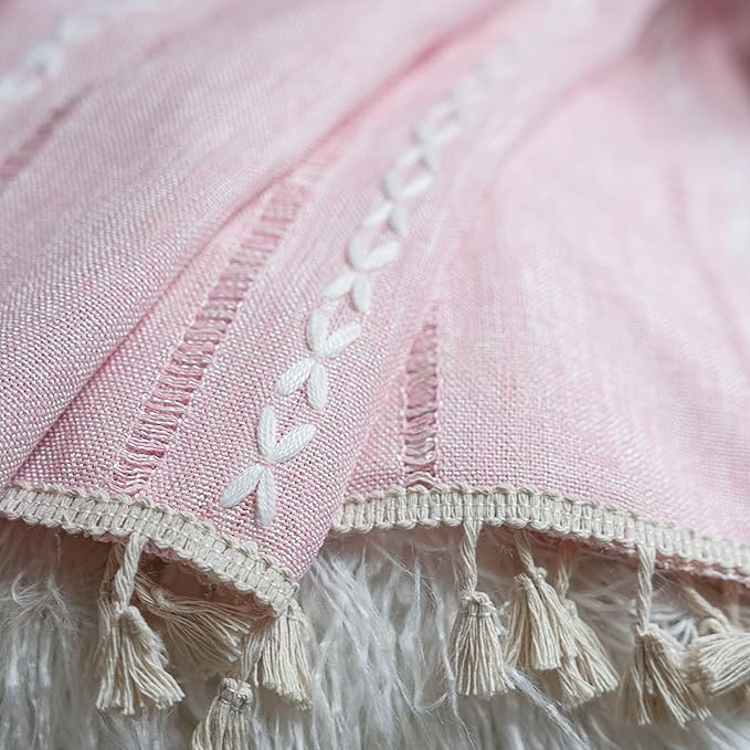 Sutuo Home Boho Curtain for Bedroom Living Room Nursery Kitchen, Light Filtering Country Farmhouse Vintage Chic Tassels Hollow Window Treatment Bohemian Drape, 1 Panel 52" W x 108" L, Pink