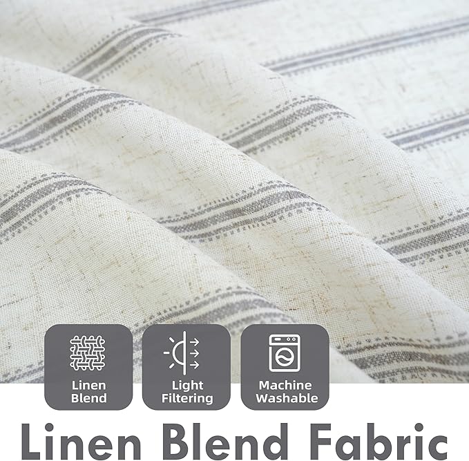 DriftAway Farmhouse Vertical Striped Linen Blend Textured Light Filtering Semi Sheer Curtains for Living Room Bedroom 108 Inches Long Drapes 2 Panels Linen Gray