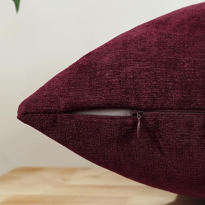 Jeneoo Burgundy Red Decorative Throw Pillow Covers Soft Chenille Comfy Square Couch Cushion Cases for Living Room Sofa Decor (Set of 1, 24 x 24 Inches)