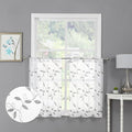 Tollpiz Grey Leaf Sheer Tier Curtains Leaves Embroidered Kitchen Short Curtain Rod Pocket Voile Bathroom Curtains for Cafe, 30 x 24 inches Long, Set of 2 Panels