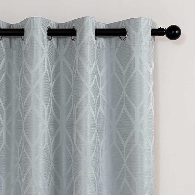 Amazon Basics Jacquard 2-Piece 100% Blackout Curtains, Living Room and Bedroom Drapes, Thermal Insulated Window Treatment, 42"x95", Light Grey