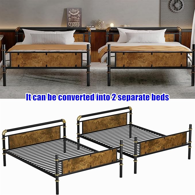 Upgraded & Stronger Heavy Duty Metal Twin XL Over Twin XL Bunk Bed for Adults & Teens, Thickened More Stable Safer Bunkbeds (Greater Weight Capacity)