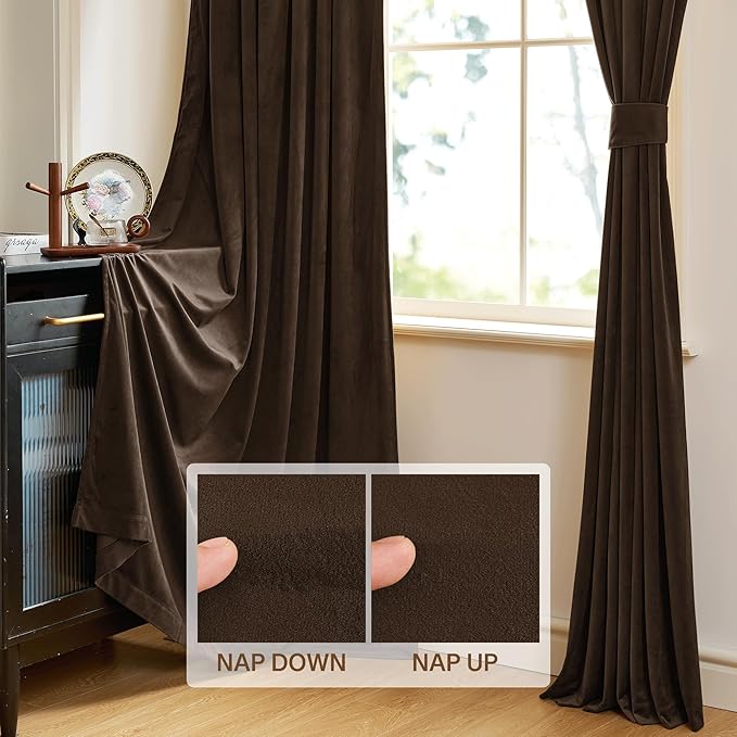 StangH Luxurious Brown Velvet Curtains Room Darkening Window Drapes for Living Room/Bedroom, Soft Thermal Insulated Curtains, Elegant Home Decor, W52 x L105, 2 Panels